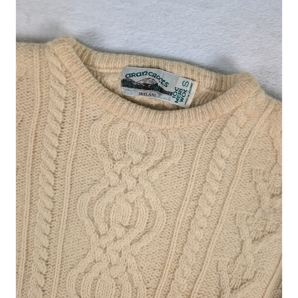 Aran Crafts Cable Knit Fishermans Merino Wool Sweater Womens Small Natural Ivory